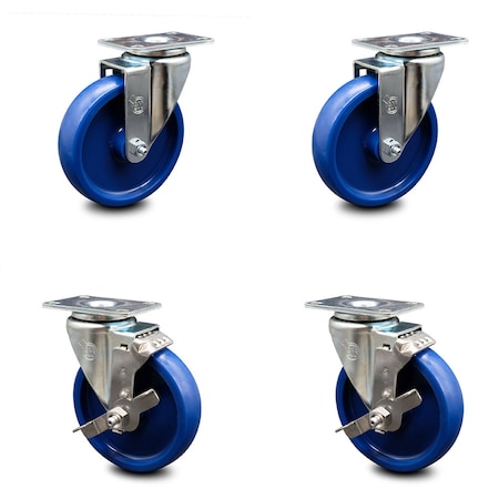 Service Caster 5 Inch Solid Polyurethane Wheel Swivel Top Plate Caster Set with 2 Brakes SCC SCC-20S514-SPUS-2-TLB-2